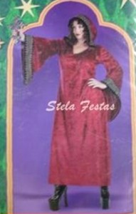 ALUGUEL DE FANTASIA ADULTO FEMININO-8052-CAMPONESA FEITICEIRA BURGUNDY-STELA FESTAS